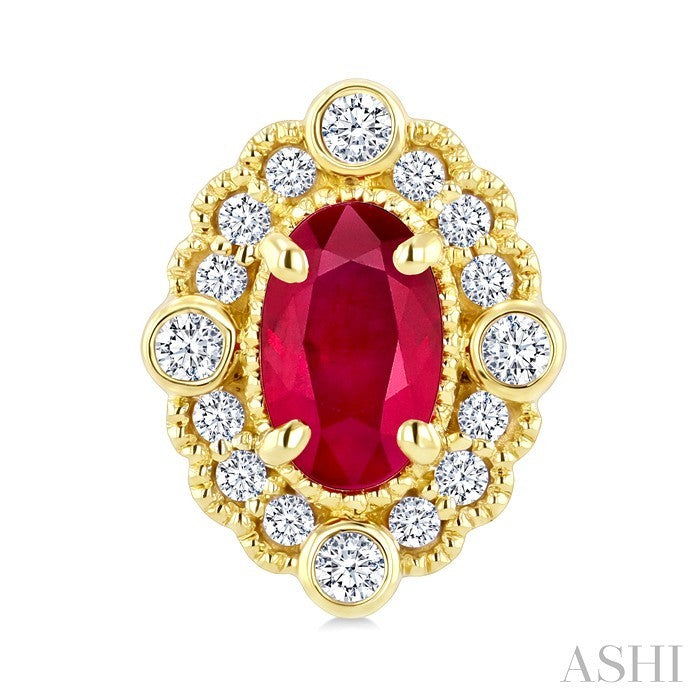 Oval Shape Art Deco Gemstone & Diamond Earrings