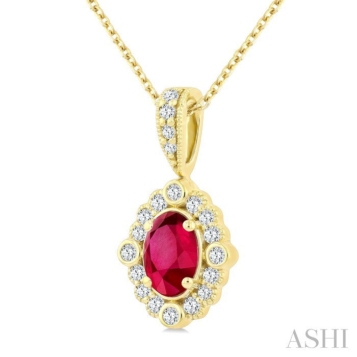 Oval Shape Art Deco Gemstone & Halo Diamond Pendant