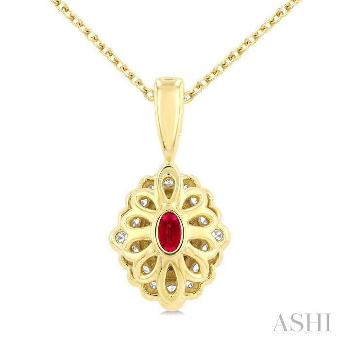 Oval Shape Art Deco Gemstone & Halo Diamond Pendant