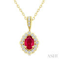 Oval Shape Art Deco Gemstone & Halo Diamond Pendant