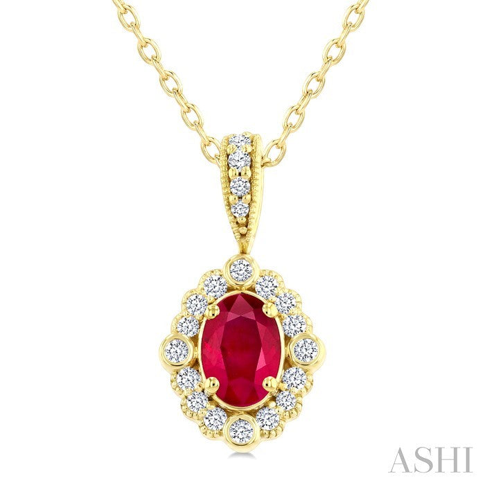 Oval Shape Art Deco Gemstone & Halo Diamond Pendant