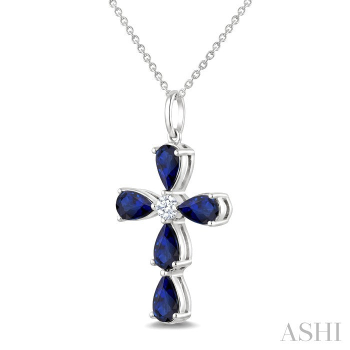 Cross Pear Shape Gemstone & Diamond Fashion Pendant
