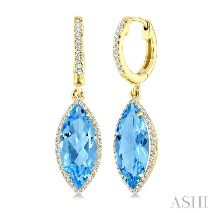 Evoque Gemstone Marquise Shape & Halo Diamond Earrings