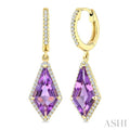 Evoque Gemstone Kite Shape & Halo Diamond Earrings