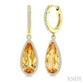 Evoque Gemstone Pear Shape & Halo Diamond Earrings