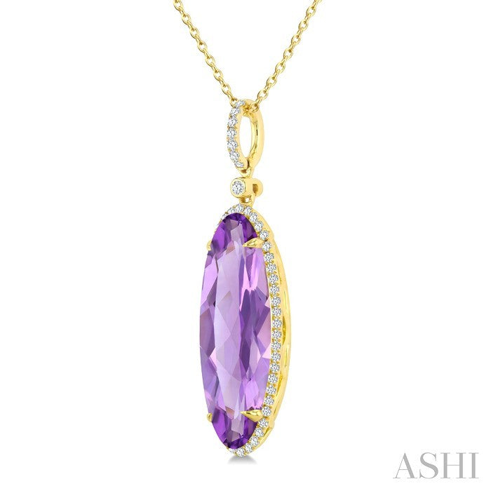 Evoque Gemstone Oval Shape & Halo Diamond Pendant