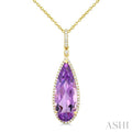 Evoque Gemstone Pear Shape & Halo Diamond Pendant
