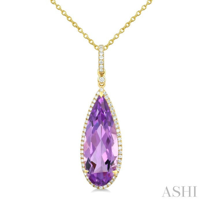 Evoque Gemstone Pear Shape & Halo Diamond Pendant
