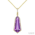 Evoque Gemstone Shield Shape & Halo Diamond Pendant