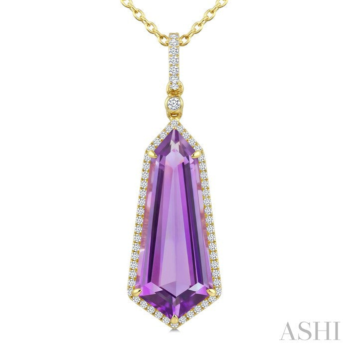 Evoque Gemstone Shield Shape & Halo Diamond Pendant