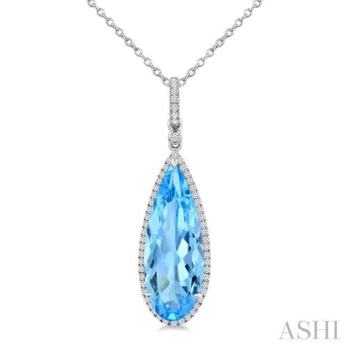 Evoque Gemstone Pear Shape & Halo Diamond Pendant