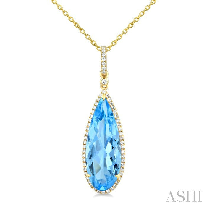 Evoque Gemstone Pear Shape & Halo Diamond Pendant