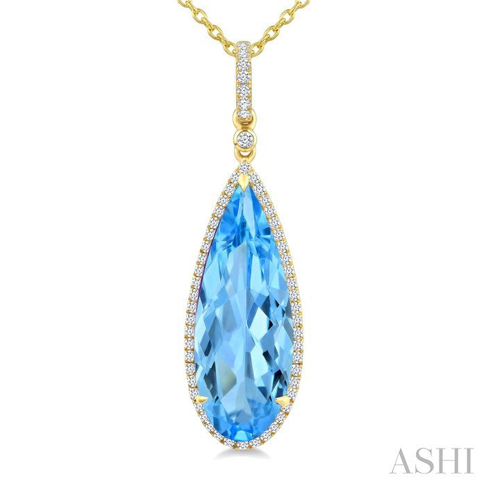 Evoque Gemstone Pear Shape & Halo Diamond Pendant