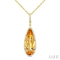 Evoque Gemstone Pear Shape & Halo Diamond Pendant