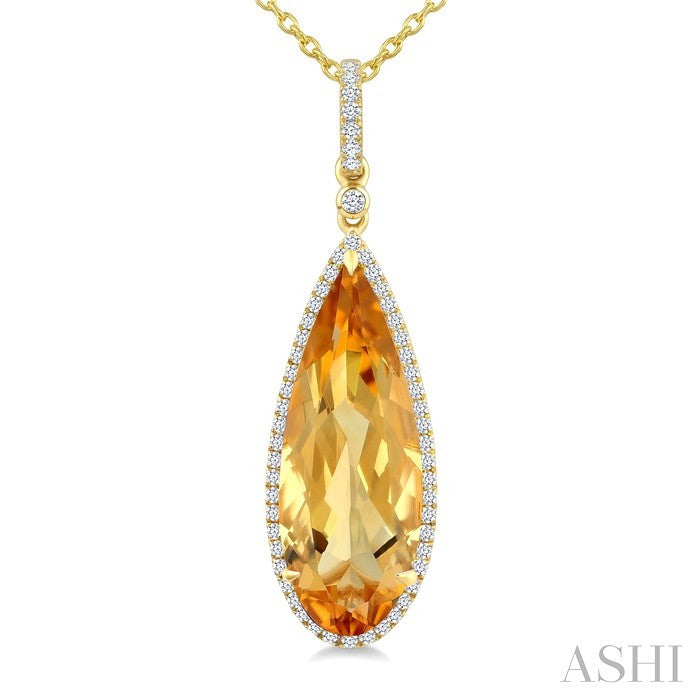 Evoque Gemstone Pear Shape & Halo Diamond Pendant