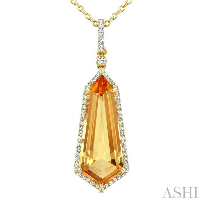 Evoque Gemstone Shield Shape & Halo Diamond Pendant