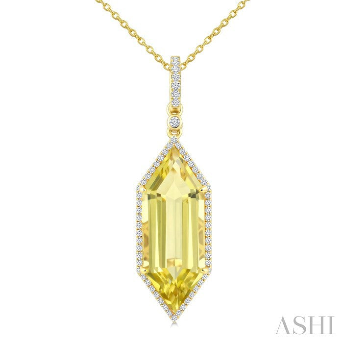 Evoque Gemstone Hexagon Shape & Halo Diamond Pendant