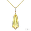 Evoque Gemstone Shield Shape & Halo Diamond Pendant