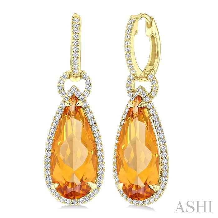 Evoque Gemstone Pear Shape & Halo Diamond Earrings