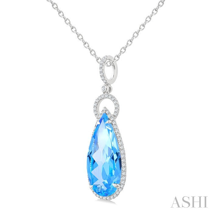 Evoque Gemstone Pear Shape & Halo Diamond Pendant