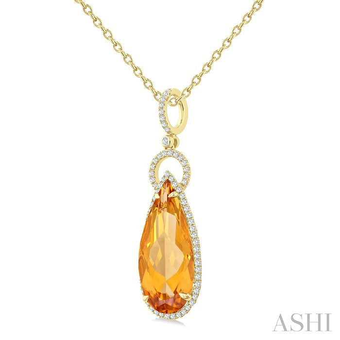 Evoque Gemstone Pear Shape & Halo Diamond Pendant