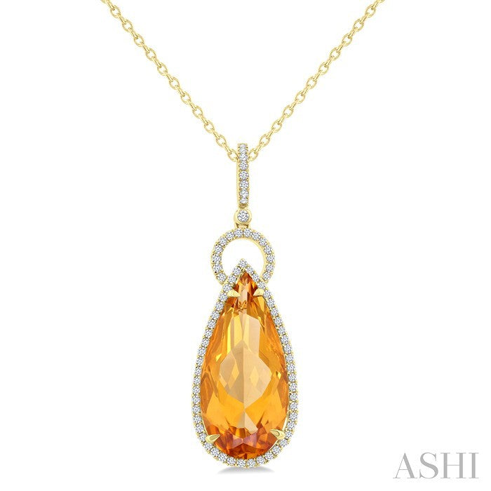 Evoque Gemstone Pear Shape & Halo Diamond Pendant