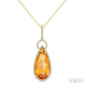 Evoque Gemstone Pear Shape & Halo Diamond Pendant