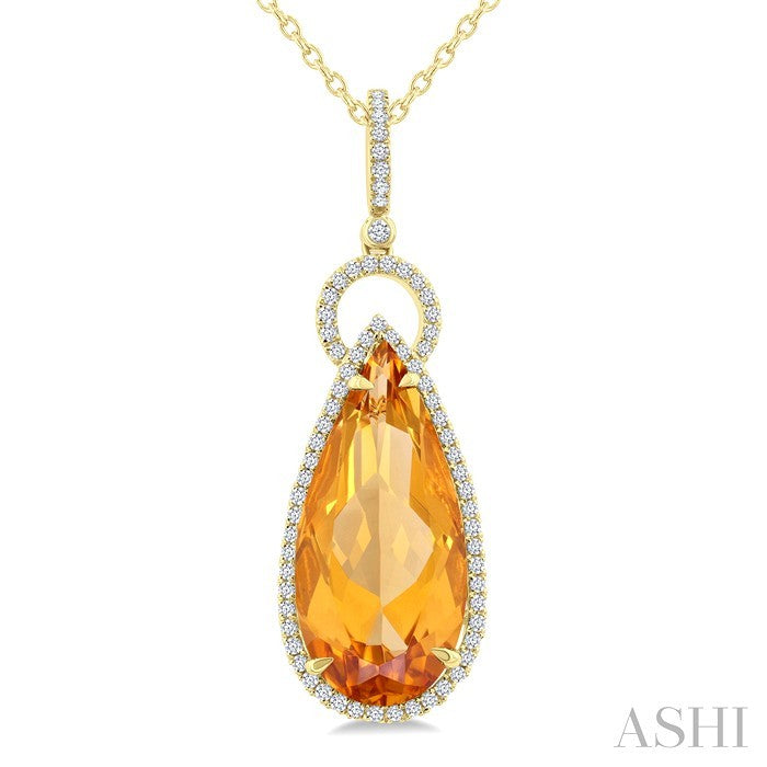 Evoque Gemstone Pear Shape & Halo Diamond Pendant