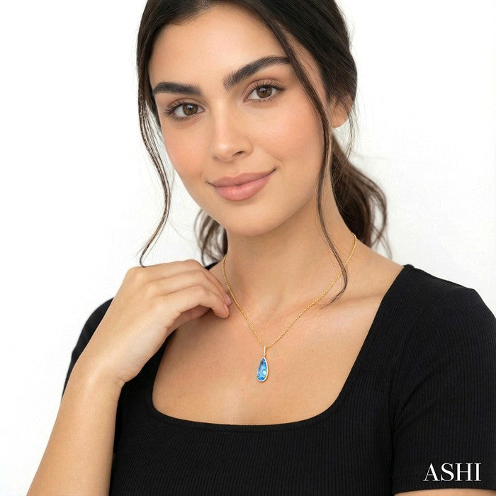 Evoque Gemstone Pear Shape & Halo Diamond Pendant