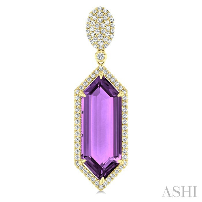 Evoque Gemstone Hexagon Shape & Halo Diamond Earrings
