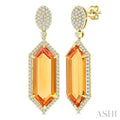 Evoque Gemstone Hexagon Shape & Halo Diamond Earrings