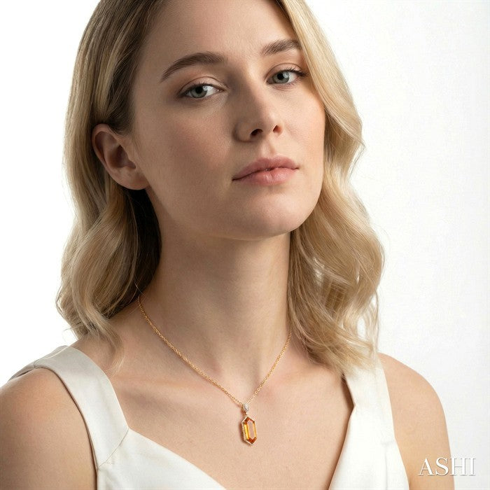 Evoque Gemstone Hexagon Shape & Halo Diamond Pendant