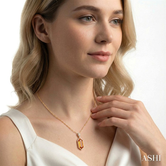 Evoque Gemstone Hexagon Shape & Halo Diamond Pendant