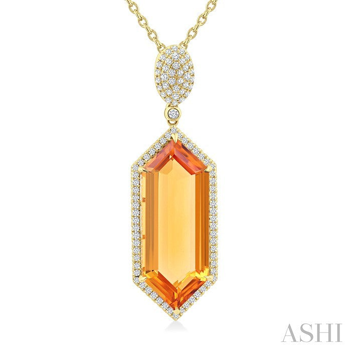 Evoque Gemstone Hexagon Shape & Halo Diamond Pendant