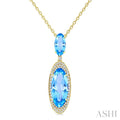 Evoque Gemstone Oval Shape & Halo Diamond Pendant
