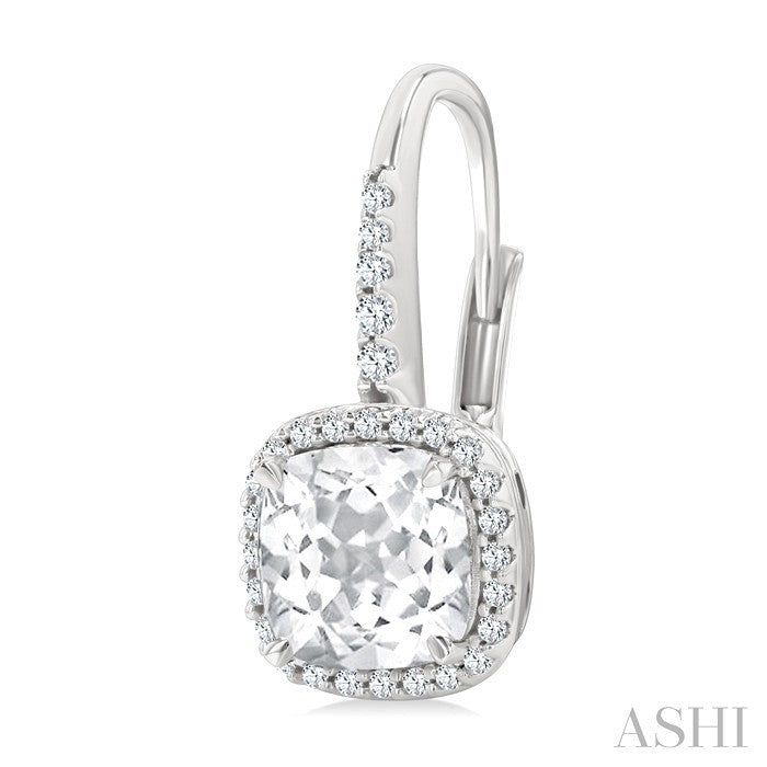 Square Shape Gemstone & Halo Diamond Huggie Earrings