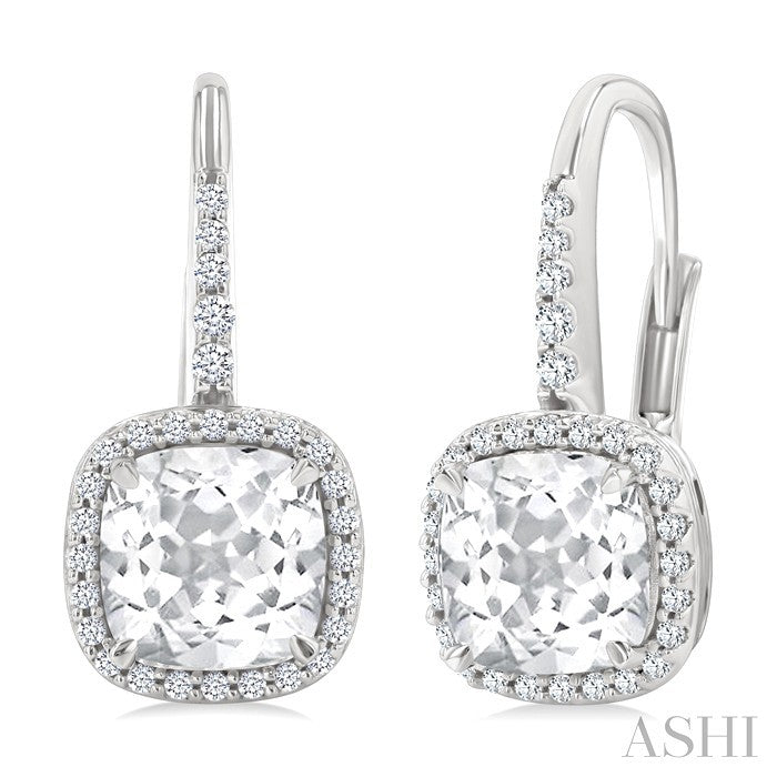 Square Shape Gemstone & Halo Diamond Huggie Earrings