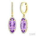 Evoque Gemstone Oval Shape & Halo Diamond Earrings