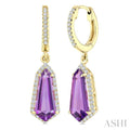 Evoque Gemstone Shield Shape & Halo Diamond Earrings