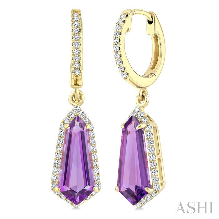 Evoque Gemstone Shield Shape & Halo Diamond Earrings