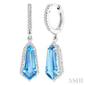 Evoque Gemstone Shield Shape & Halo Diamond Earrings