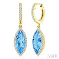 Evoque Gemstone Marquise Shape & Halo Diamond Earrings