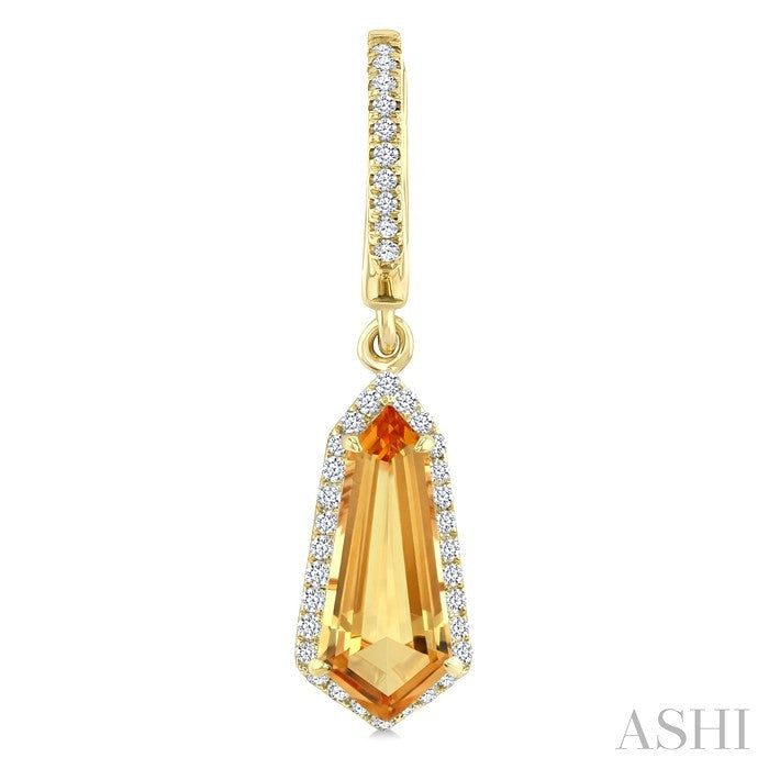 Evoque Gemstone Shield Shape & Halo Diamond Earrings