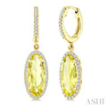 Evoque Gemstone Oval Shape & Halo Diamond Earrings