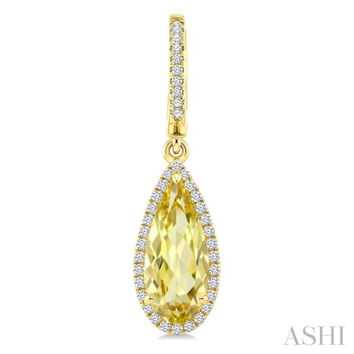 Evoque Gemstone Pear Shape & Halo Diamond Earrings