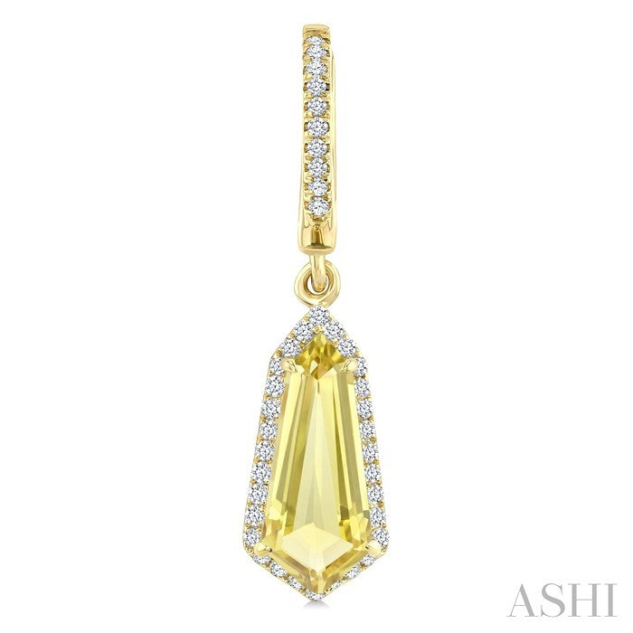 Evoque Gemstone Shield Shape & Halo Diamond Earrings