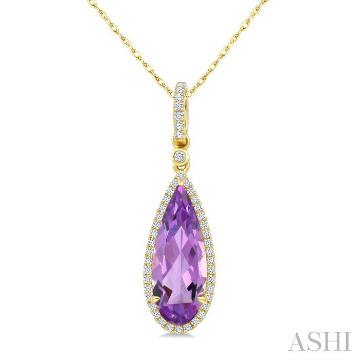 Evoque Gemstone Pear Shape & Halo Diamond Pendant