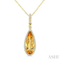 Evoque Gemstone Pear Shape & Halo Diamond Pendant