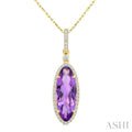 Evoque Gemstone Oval Shape & Halo Diamond Pendant