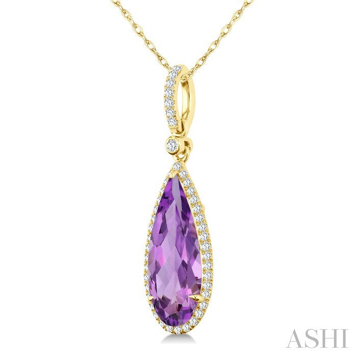 Evoque Gemstone Pear Shape & Halo Diamond Pendant
